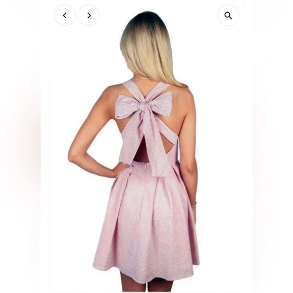 LAUREN JAMES Seersucker Livingston Crossback Back Bow Mini Dress - Small - Picture 9 of 9